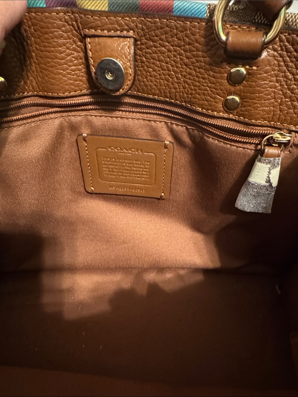 Coach Brown Signature Tote with Multicolor Center Stripe - Picture 7 of 9